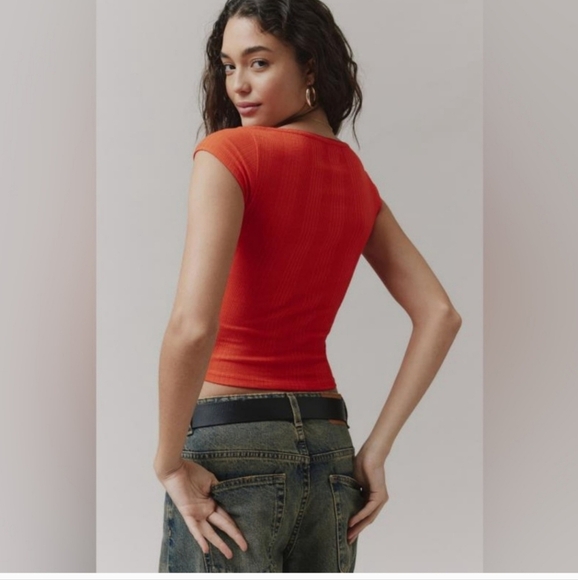 BDG Urban Outfitters Olivia Picot Square Neck Top in Red/orange. Size M NWOT - Picture 3 of 11